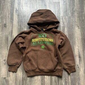 John Deere Hoodie Sweatshirt Pullover No Substitutions‎ Allowed Brown Kids L(7)